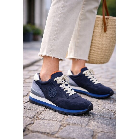 Tory Burch Shoes - Tory Burch Navy Suede Mesh Sneakers Women’s 9.5 Suede Textile Upper Logo Trainer